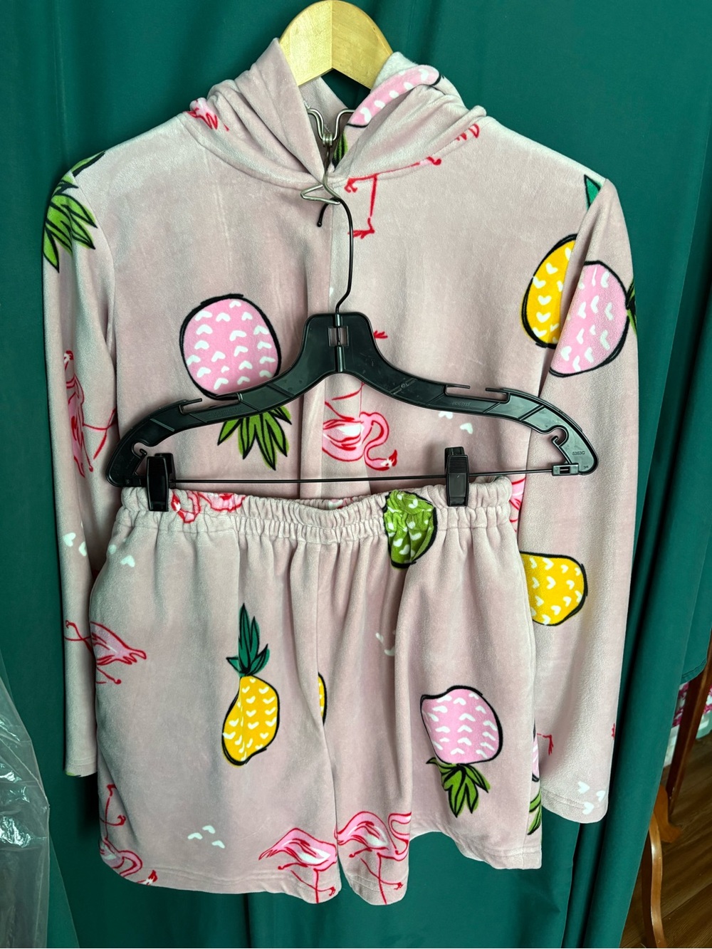 Velour Pink Pineapple & Flamingo Hooded Pajama Set